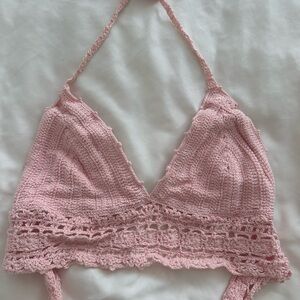 Pink Crochet Halter Bralette